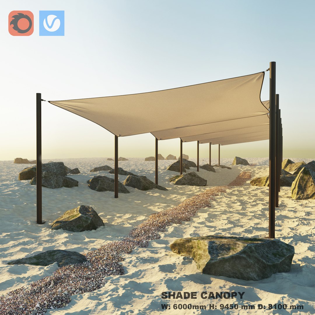 Shade Canopy Vs Rocks Sand Model - TurboSquid 2047897