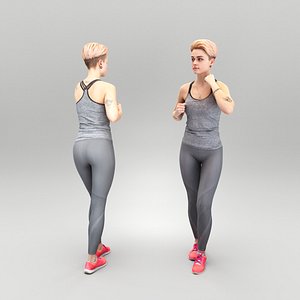 3D Young woman with  tattoo in gray sportswear 437