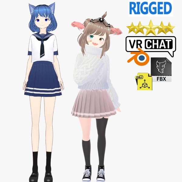 2 Cute Anime Girls Characters P31 3d Model Turbosquid
