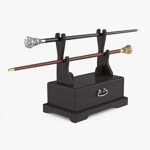 3D model Collector Cane Pair With Wooden Rack