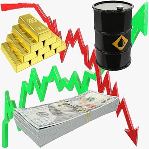 Gold and Money and Oil Barrel Collection V4