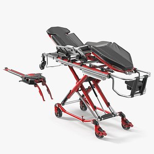 Automatic Medical Cot With Loading Guide Black Red Rigged model