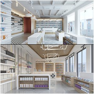 3D Modern Pharmacy Interior Bundle