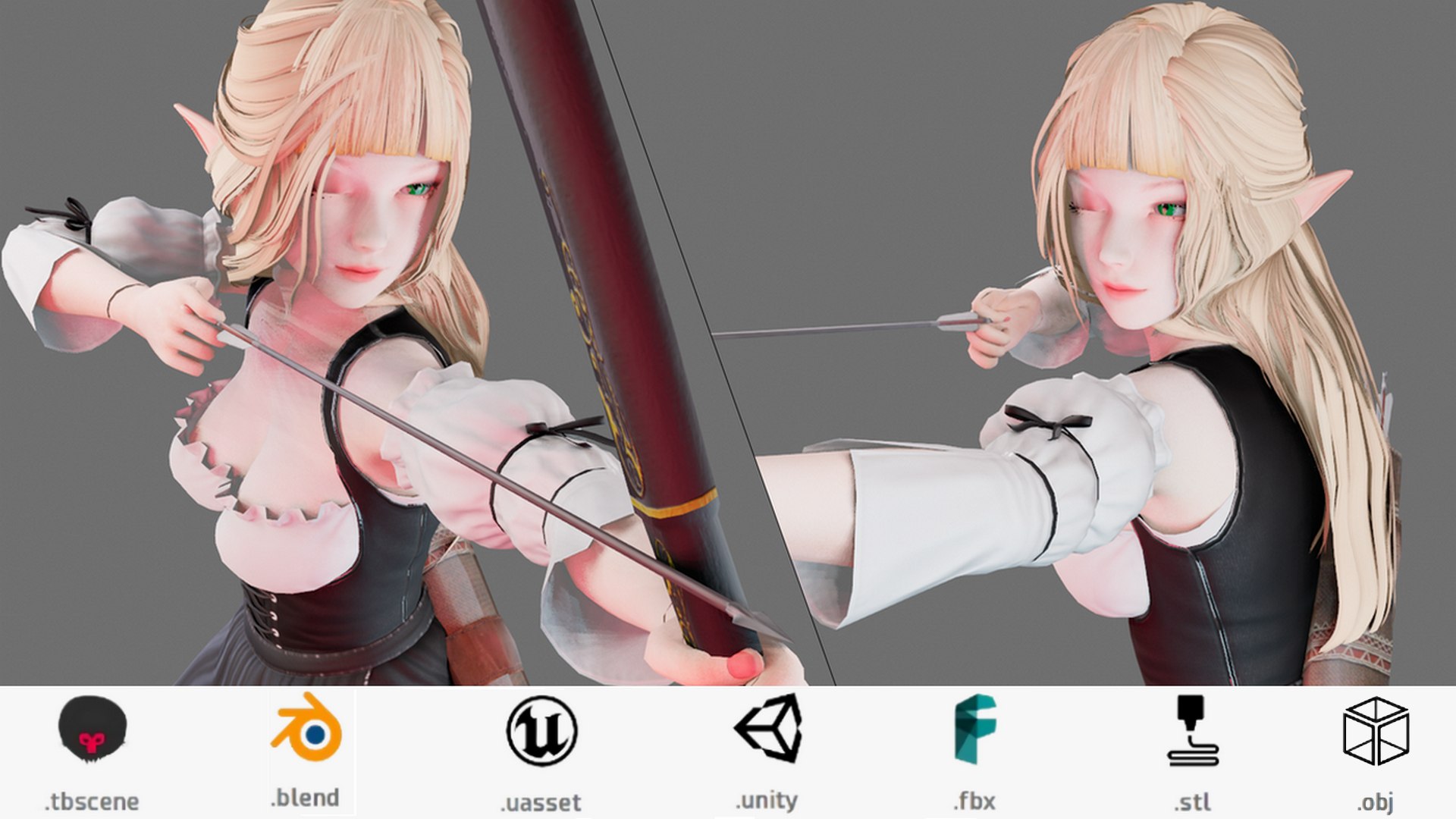 Elf Archer - Realistic Female Character - Blender UE5 Unity - 40 animations 3D model https://p.turbosquid.com/ts-thumb/4l/0SRdqf/Np/11920x1080/png/1718698558/1920x1080/fit_q87/4357cd505134c42c38b160c1b8da1e070345ae78/11920x1080.jpg