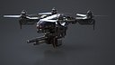 Futuristic Military Attack Drone - Quadcopter with Gatling Gun PBR
