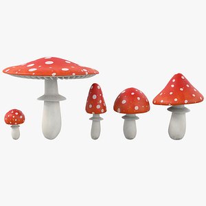 3D Cartoon Mushrooms Pack model