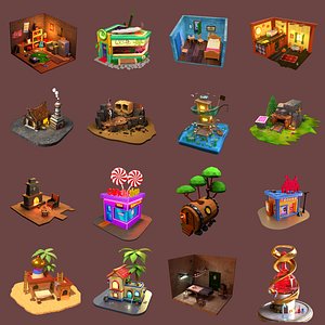 20 High detailed 3D isometric rooms and scenes Mega pack 3D