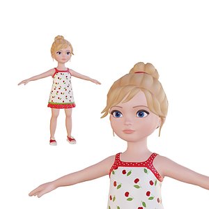 Cartoon girl blonde in sundress cherry 3D model