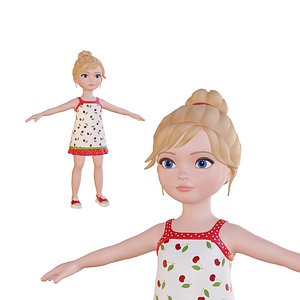 Cartoon girl blonde in sundress cherry