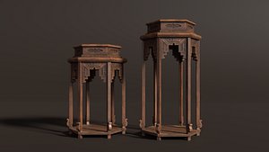 3D Chinese Wooden End Table Antique Furniture Old Oriental Low-poly 3D model
