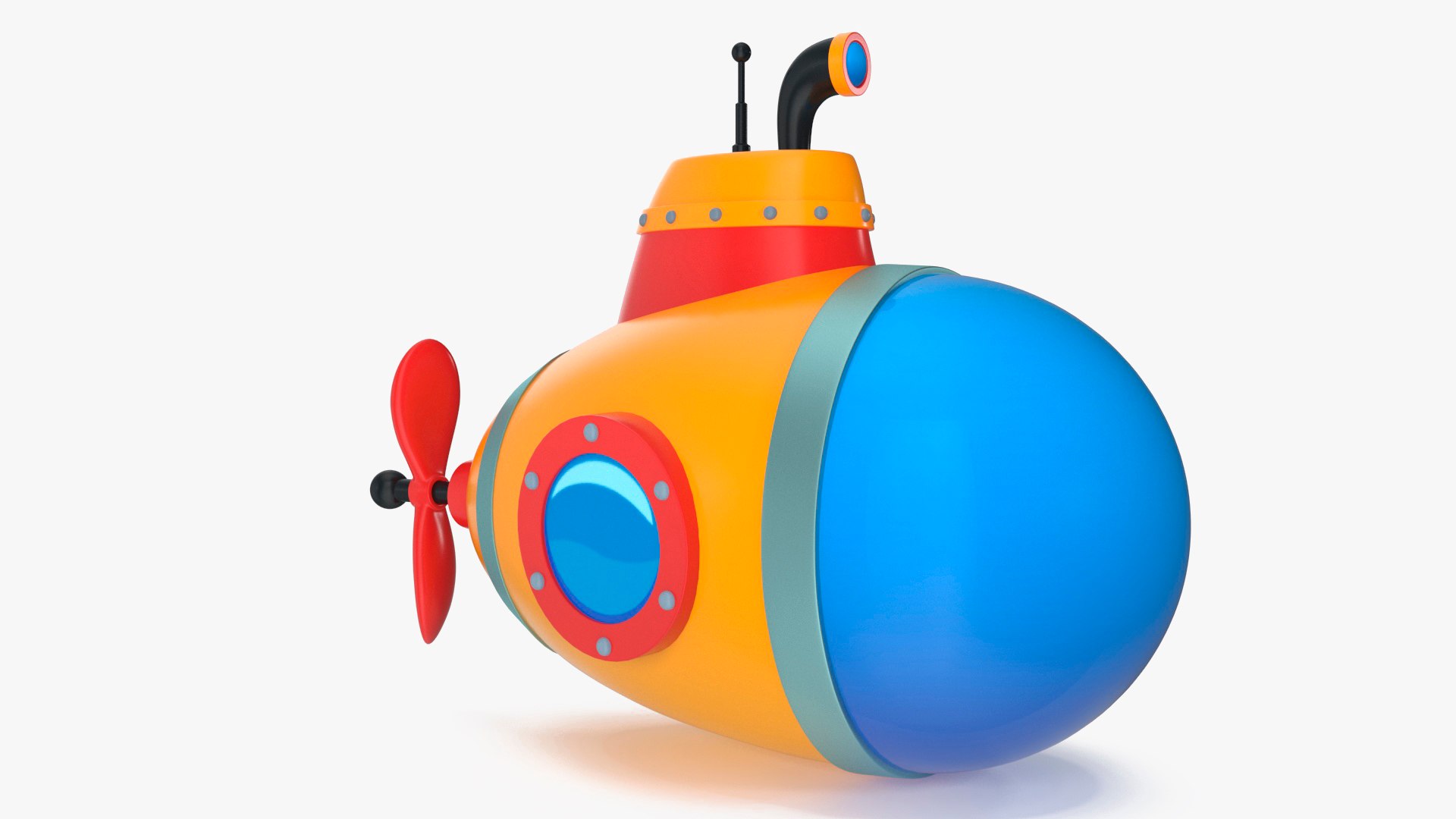 Cartoon Style Submarine Yellow 3D model preview