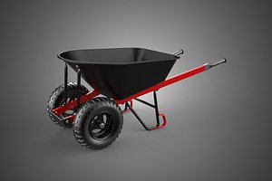RED BLACK TWO TIRE WHEELED WHEELBARROW TROLLEY CART WHEEL BARROW 3D model