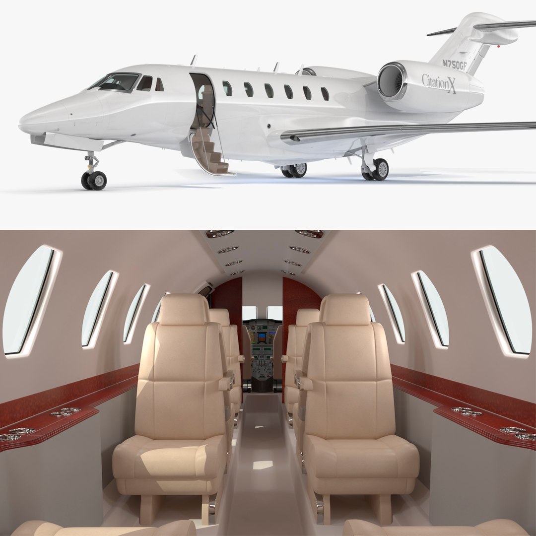 Private Jet Cessna Citation X with Luxury Interior Rigged 3D model preview