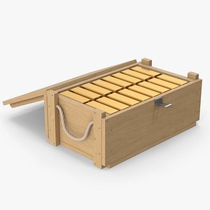3D Wooden Crate Box And Gold Bars