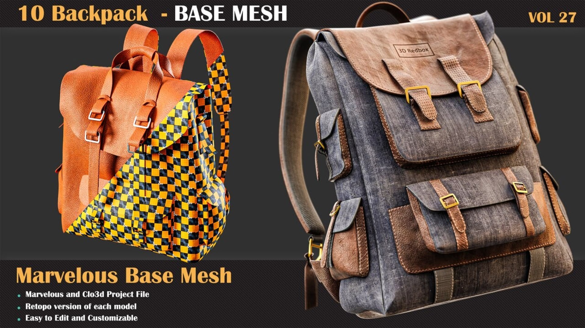 3D 10 Backpack - Base Mesh Game Ready VOL 27 - TurboSquid 2366783