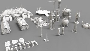 sci fi industrial objects 3D model