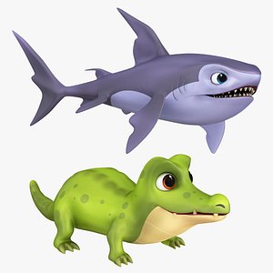 3D Cartoon Shark and Crocodile Collection