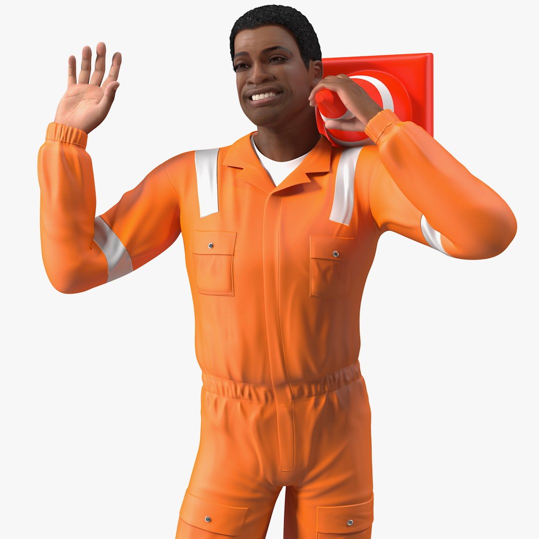 Light Skin Black Road Worker 3D model preview