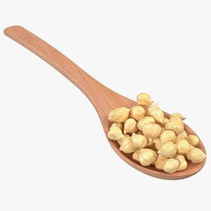 Chickpeas Beans in a Wooden Spoon