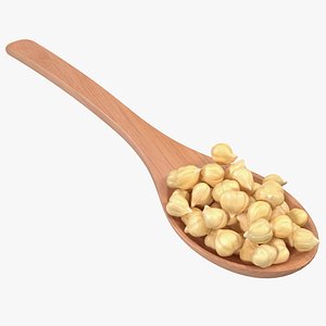 Chickpeas Beans in a Wooden Spoon