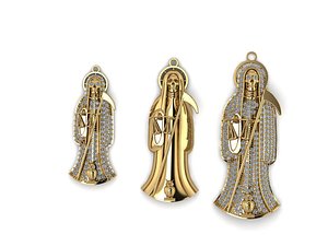 3D model 3 MODELS Holy Death Pendant 3D STL 3DM Skull Santa Muerte 3D print model