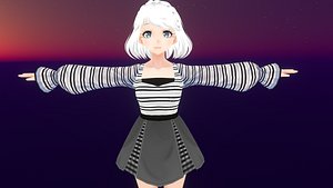 Game Ready Low Poly Anime Character Girl 19