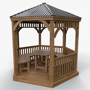 3D model PBR Wooden Pergola Gazebo D2