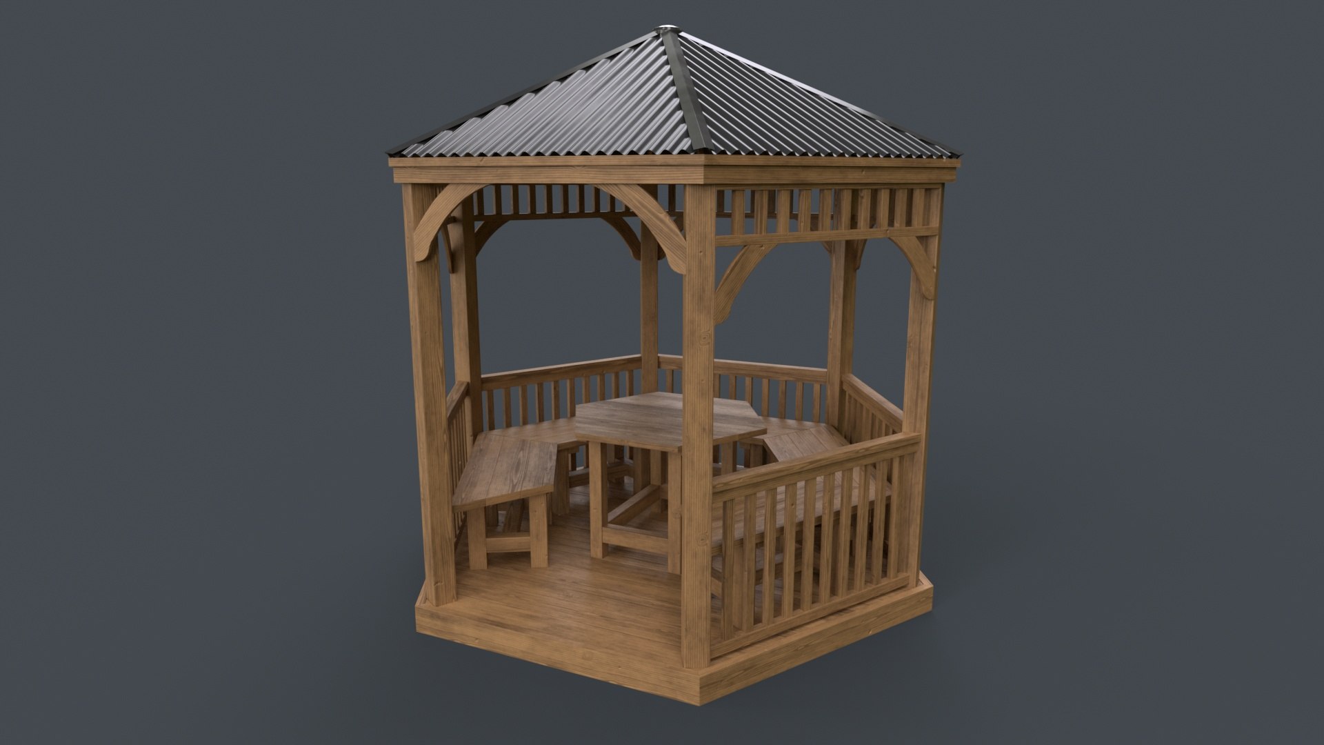 3D model PBR Wooden Pergola Gazebo D2 - TurboSquid 2024947