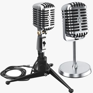 3D Two Retro Microphones model