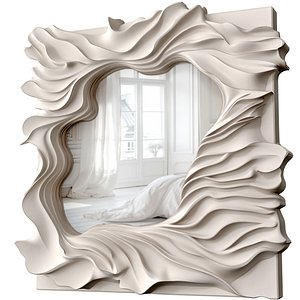 3D Modern Futuristic Square Wall Mirror Sculptural Organic Frame 3D model