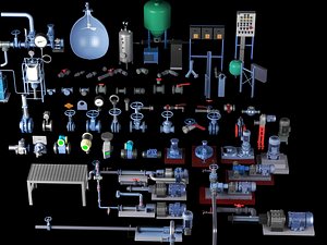 3D Industrial Pipeline Valves Pumps and Control Panel Asset Pack