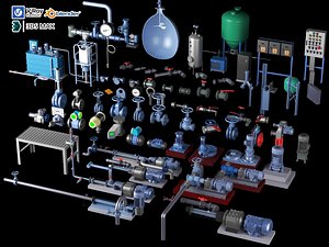 3D Industrial Pipeline Valves Pumps and Control Panel Asset Pack