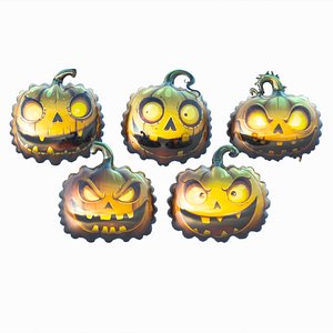 Scary pumpkin shaped foil helium ballons bundle 3D model