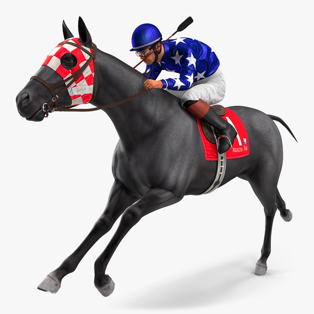 Running Black Racing Horse with Jokey 3D model preview