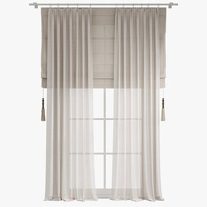 3D Linen roman shade sheer fabric tassels