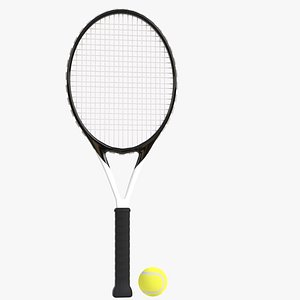 3D model tennis ball racket set
