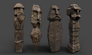 Carved Slavic Wooden Medieval Settlement Totem Statue Pack Set