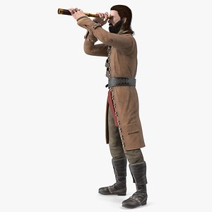 Pirate Man Looking at Horizon with Spyglass