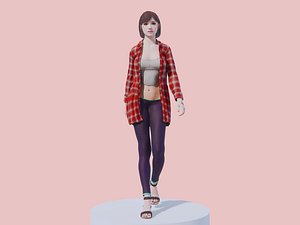 3D model Walking Girl Wearing Casual Outfit Low-poly