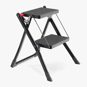 Two Steps Black Steel Stool Rigged for Maya