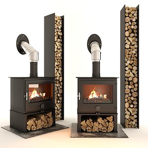 3D fireplace firewood wood model
