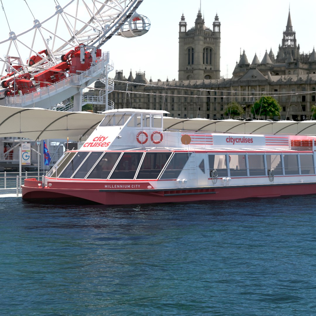 London River Cruises Boat on Water 3D model preview