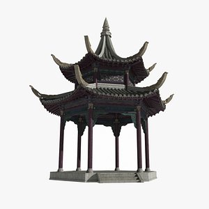 High roofed pavilions in ancient Asian architecture model