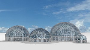 4 different sized round domes with hexagon windows