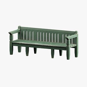 Green Wooden Bench 3D model