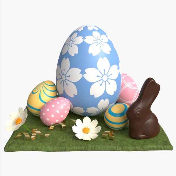 modelo 3d Easter Eggs Rabbit Flowers Composition - TurboSquid 2030052