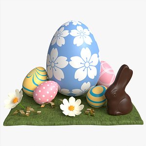Easter Eggs Rabbit Flowers Composition