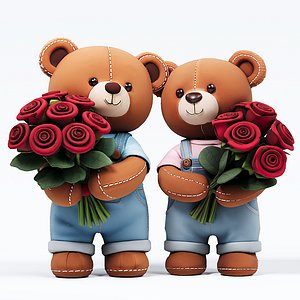 Casual jeans bear couple doll 3D model