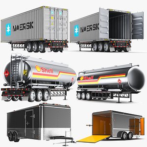 3D Three Detailed Trailers Trucks