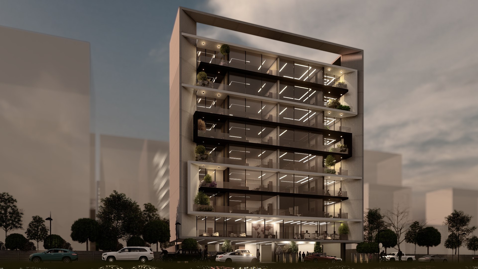Photo inspiration: Modern Elevated Apartment Building Design Inspiration Reference: 3D Modern High Apartment Detail Design Model